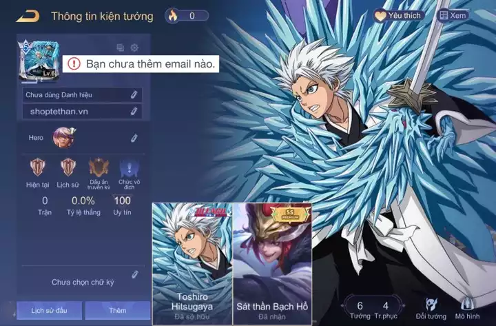 ACC REG LIÊN QUÂN: Bright Toshiro Hitsugaya + Enzo sát thần bạch hổ... free đổi tên, trắng thông tin